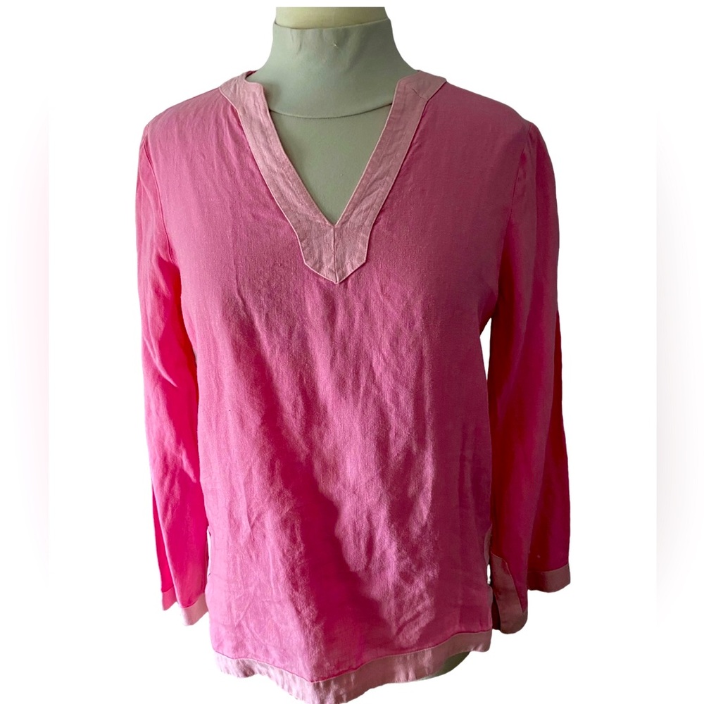 Lands End pink beach/summer tunic. SZ 6-8. 100%linen. Small flaw shown on sleeve